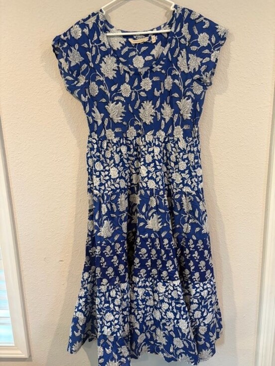 Soft Surroundings Dresses & Skirts - Soft Surroundings Womens Blue White Floral Patch Tiered Midi Dress Size Petite M